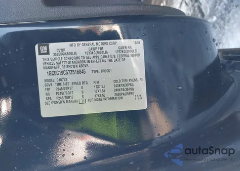 2007 Chevrolet Silverado 1500 Lt1 z USA, uszkodzony, nr VIN 1GCEC19C57Z516845